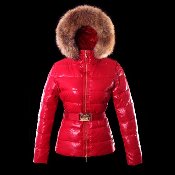 Moncler Breve Fur Cap e cinturino Moda rosso Cappotti uscita